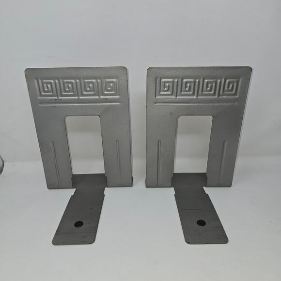 WT Rogers Greek Key Art Deco Bookends 7 Total Red Blue Grey 6" W x 8" H Vintage - Picture 14 of 16